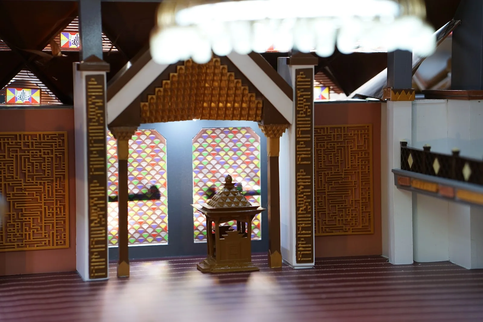 Interior miniature detail of Masjid Raya Bogor model.